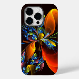 Coque Pour iPhone 14 Pro Blue Orange Floral Moderne Art Abstrait Motif #03