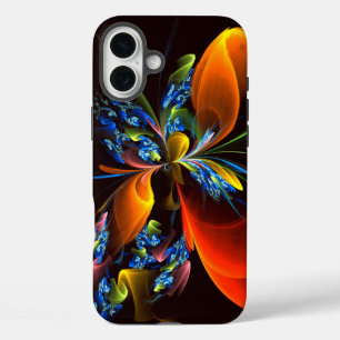 Coques iPhone 16 Plus Blue Orange Floral Moderne Art Abstrait Motif #03