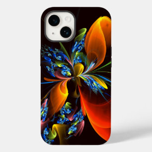 Coque Pour iPhone 14 Blue Orange Floral Moderne Art Abstrait Motif #03