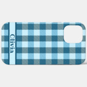 Coques Case-Mate iPhone Blue Plaid Modern Nom simple (Verso (horizontal))