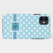 Coques Case-Mate iPhone Blue Polkadot Monogramme mignon Moderne (Dos (Horizontal))