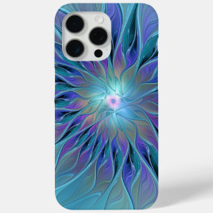Coque iPhone 15 Pro Max Blue Purple Flower Dream Abstrait Fractal Art