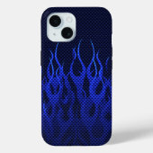 Coques Case-Mate iPhone Blue Racing Flames on Carbon Fiber (Verso)