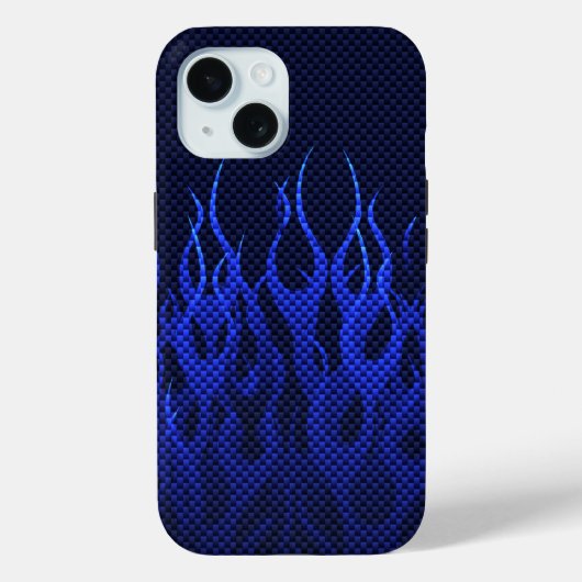 Coques Case-Mate iPhone Blue Racing Flames on Carbon Fiber (Verso)