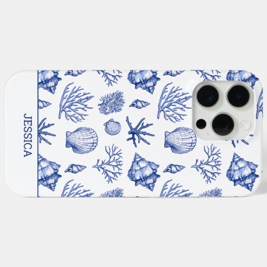 Coques Case-Mate iPhone Blue Seashell moderne Nom personnalisé Plage côtiè (Verso (horizontal))