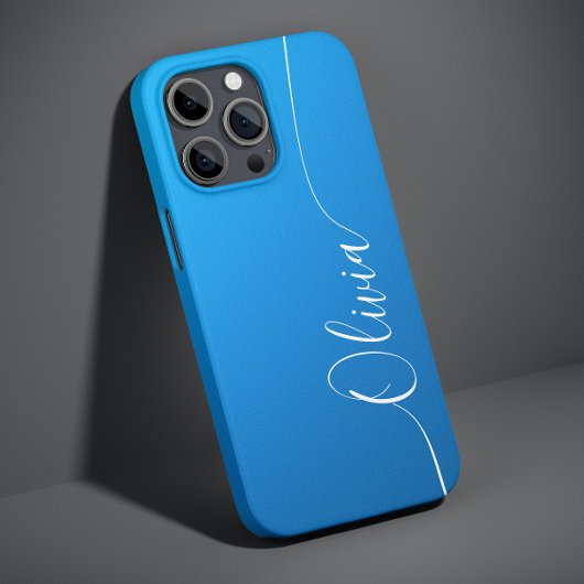 Coques Case-Mate iPhone Blue Shimmer White Élégante Calligraphie Nom du sc