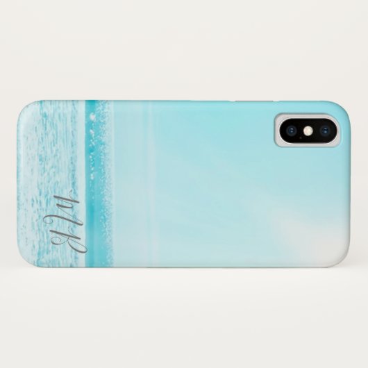 Coques Case-Mate iPhone Blue Summer Ocean Beach Monogramme (Dos (Horizontal))