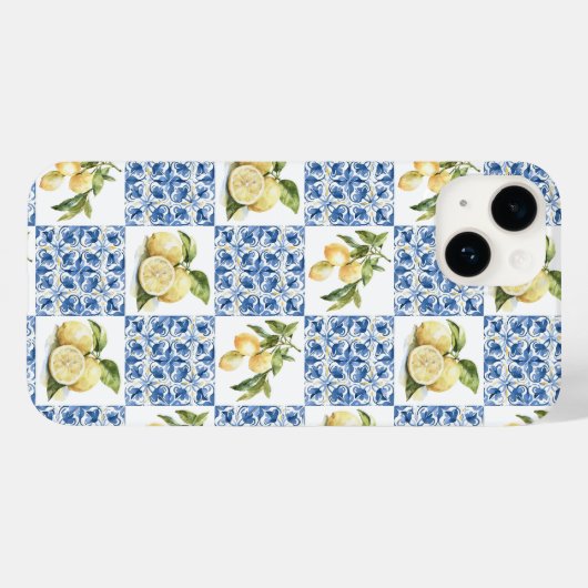 Coques Case-Mate iPhone Blue Tile French Country Lemon Pattern (Verso (horizontal))