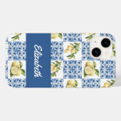 Coques Case-Mate iPhone Blue Tile French Country Lemon Pattern Name (Verso (horizontal))