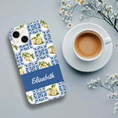Coques Case-Mate iPhone Blue Tile French Country Lemon Pattern Name