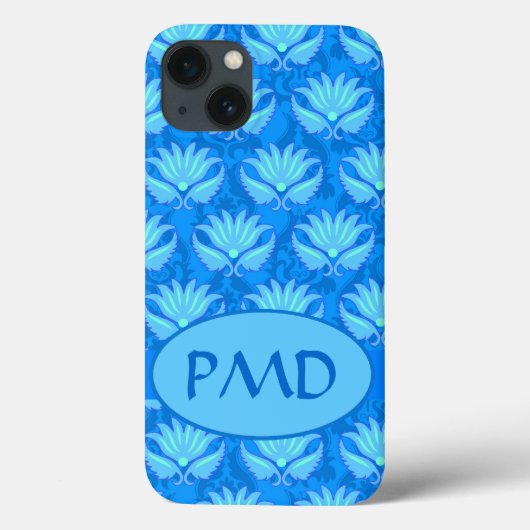 Coques Case-Mate iPhone Blue Turquoise moderne Damask Monogramme personnal (Verso)