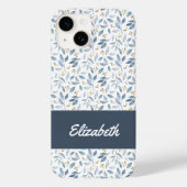 Coques Case-Mate iPhone Blue Watercolor Botanical Pattern Name (Verso)