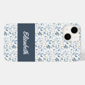 Coques Case-Mate iPhone Blue Watercolor Botanical Pattern Name (Verso (horizontal))
