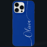 Coques iPhone 16 Pro Max Blue White Elegant Calligraphie Nom du script<br><div class="desc">Blue White Elegant Calligraphy Script Custom Personnalisé Nom iPhone 16 Pro Max Smart Phone Boîtes dispose d'un design moderne et tendance simple et élégant avec votre nom personnalisé dans élégante calligraphie manuscrite typographie sur un arrière - plan bleu. Conçu par ©Evco Studio www.zazzle.com/store/evcostudio</div>