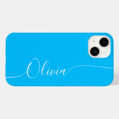 Coques Case-Mate iPhone Blue White Elegant Calligraphie Nom du script (Verso (horizontal))