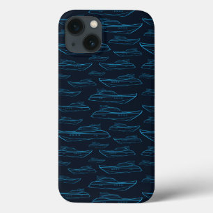 iPhone 13 Case Blue Yacht Pattern