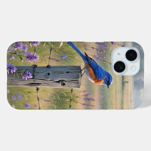 Coques Case-Mate iPhone Bluebird Sur Un Poste De Clôture (Verso (horizontal))