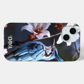 Coques Case-Mate iPhone Bluejay et Fleurs Nom personnalisé (Verso (horizontal))