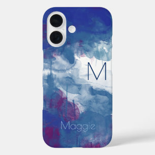 Coques iPhone 16 bluish, blue watercolor paint. with name, abstract