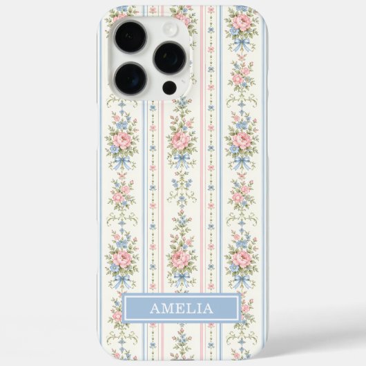 Coques Case-Mate iPhone Blush bleu aquarelle floral monogrammé (Verso)
