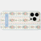 Coques Case-Mate iPhone Blush bleu aquarelle floral monogrammé (Verso (horizontal))
