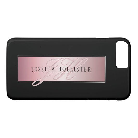 Coques Case-Mate iPhone Blush Élégant Faux Or Rose | Nom & Initiales (Dos (Horizontal))
