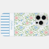Coques Case-Mate iPhone Blush Monogramme Floral Aquarelle Bleu  (Verso (horizontal))