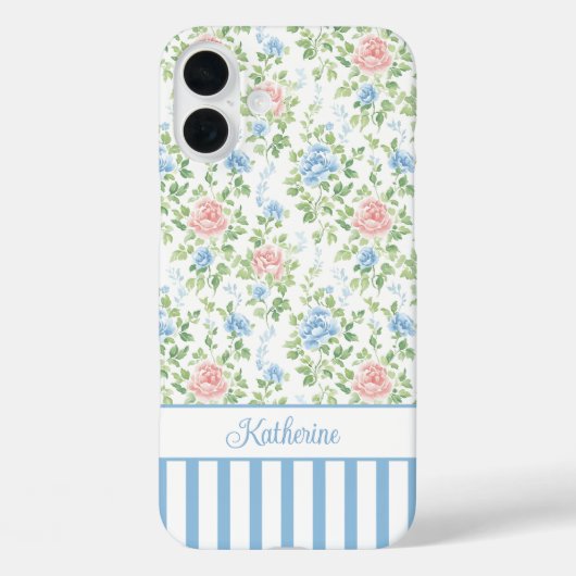 Coques Case-Mate iPhone Blush Monogramme Floral Aquarelle Bleu (Verso)