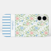 Coques Case-Mate iPhone Blush Monogramme Floral Aquarelle Bleu (Verso (horizontal))