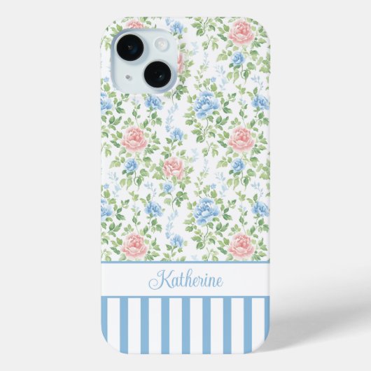 Coques Case-Mate iPhone Blush Monogramme Floral Aquarelle Bleu (Verso)