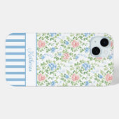 Coques Case-Mate iPhone Blush Monogramme Floral Aquarelle Bleu (Verso (horizontal))