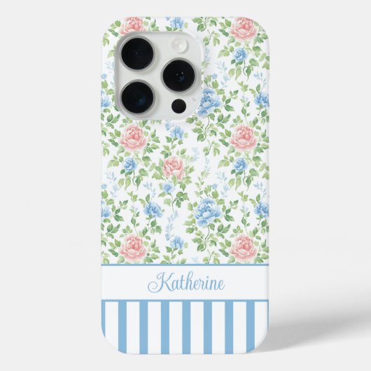Coques Case-Mate iPhone Blush Monogramme Floral Aquarelle Bleu  (Verso)