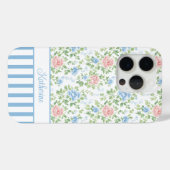 Coques Case-Mate iPhone Blush Monogramme Floral Aquarelle Bleu  (Verso (horizontal))