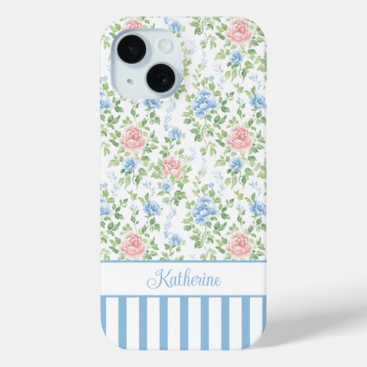 Coques Case-Mate iPhone Blush Monogramme Floral Aquarelle Bleu (Verso)