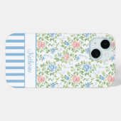 Coques Case-Mate iPhone Blush Monogramme Floral Aquarelle Bleu (Verso (horizontal))