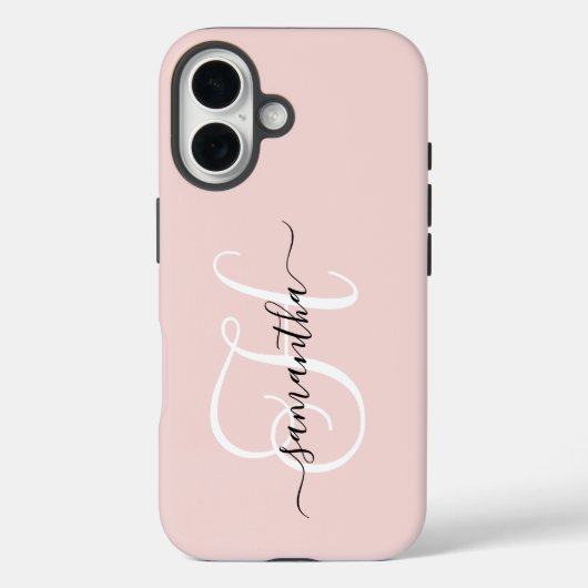 Coques Case-Mate iPhone Blush Noir et Blanc Élégant Monogramme (Verso)