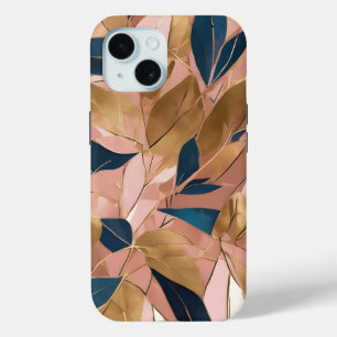 Coque Pour iPhone 15 Blush Pink Gold Boho Collection Feuille populaire