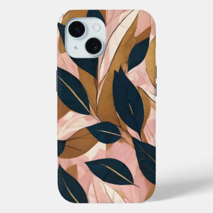 Coque Pour iPhone 15 Blush Pink Gold Boho Collection Feuille tendance