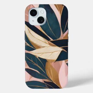 Coque Pour iPhone 15 Blush Pink Gold Boho Collection Feuille tendance