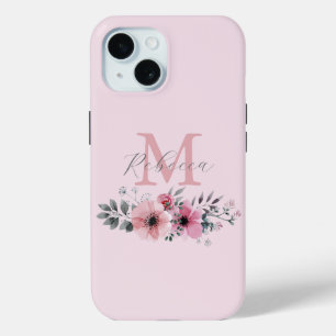 Coque Pour iPhone 15 Blush rose chic botanique aquarelle florale 