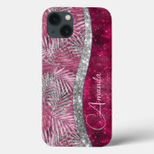 Coques Case-Mate iPhone Blush rose chic fuchsia pailleté feuilles monogram (Verso)