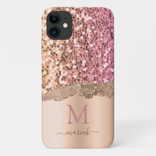 Case-Mate iPhone Case Blush Rose Gold Faux Pailleté Monogramme Féminin 