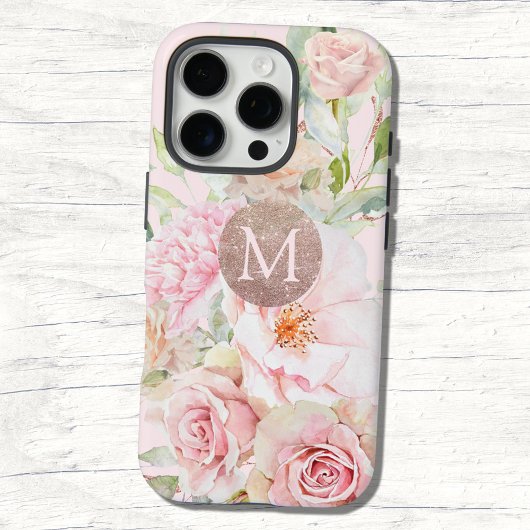 Coques Case-Mate iPhone Blush Rose Gold Floral Monogrammé 
