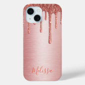 Coques Case-Mate iPhone Blush Rose Gold goutte étincelante sur le nom du m (Verso)