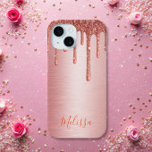Coques Case-Mate iPhone Blush Rose Gold goutte étincelante sur le nom du m