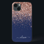 Case-Mate iPhone Case Blush Rose Rose Or Marine Parties scintillant Bleu<br><div class="desc">Rose Gold - Blush Pink et Navy Blue Faux Étincelle et Parties scintillant de goutte brossé Monogramme en métal Nom et téléphone initial. Cela rend le cadeau parfait pour 16 ans,  mariage,  douche nuptiale,  anniversaire,  baby shower ou bachelorette pour quelqu'un qui aime le luxe glam et les styles chic.</div>
