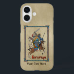 Coques iPhone 16 Bogatyr russe médiéval<br><div class="desc">Une représentation d'une bataille entre un bogatyr russe et un guerrier asiatique, tous deux à cheval. Le texte cyrillique (russe) qui se lit "Б о г т ы р" (Bogatyr) apparaît également. Customisez en ajoutant votre propre texte supplémentaire. Les Bogatyri sont des personnages héroïques trouvés dans les épopées slaves médiévales....</div>