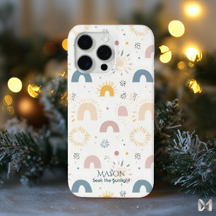 Coque iPhone 15 Pro Max Boho Arc-en-ciel et Soleil - Abstrait Minimaliste