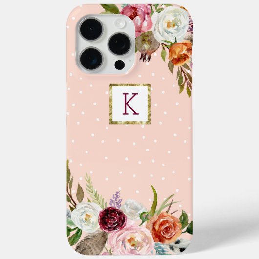 Coques Case-Mate iPhone Boho Blooms Blush Dot Monogramme (Verso)