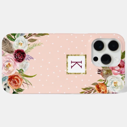 Coques Case-Mate iPhone Boho Blooms Blush Dot Monogramme (Verso (horizontal))
